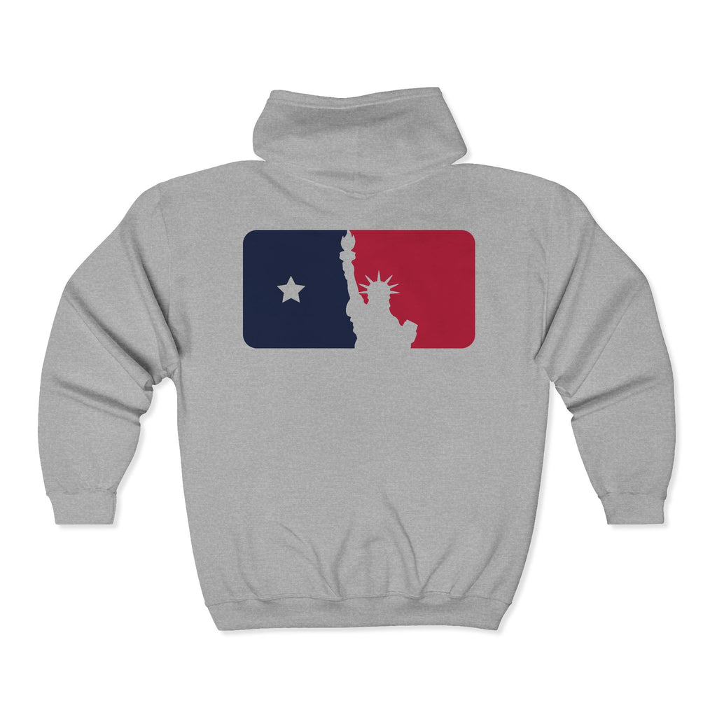 Copy of Zip Hoodie — Retro Split-State Logo (Patriotic Baseball Vibe)