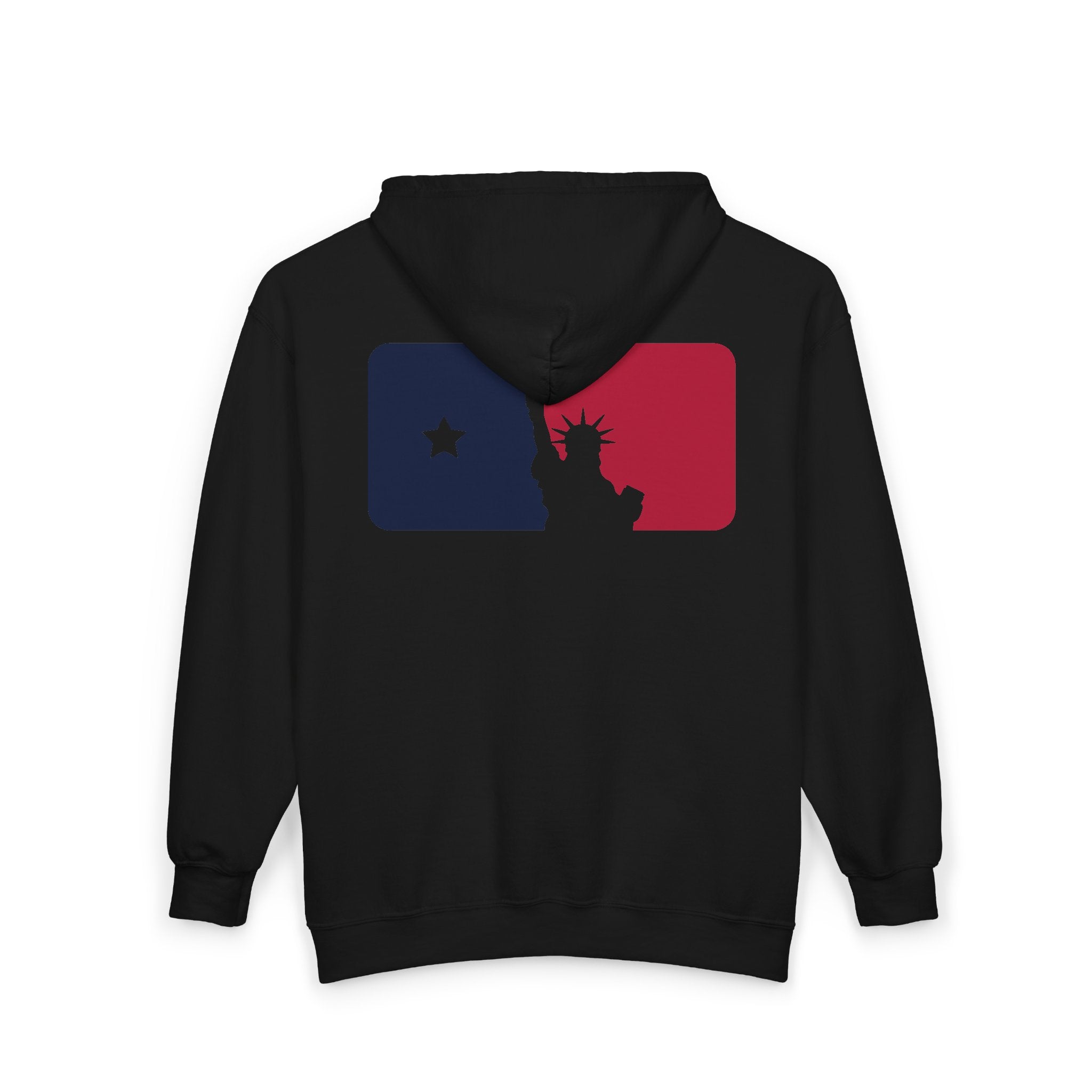 Zip Hoodie — Retro Split-State Logo (Patriotic Baseball Vibe)