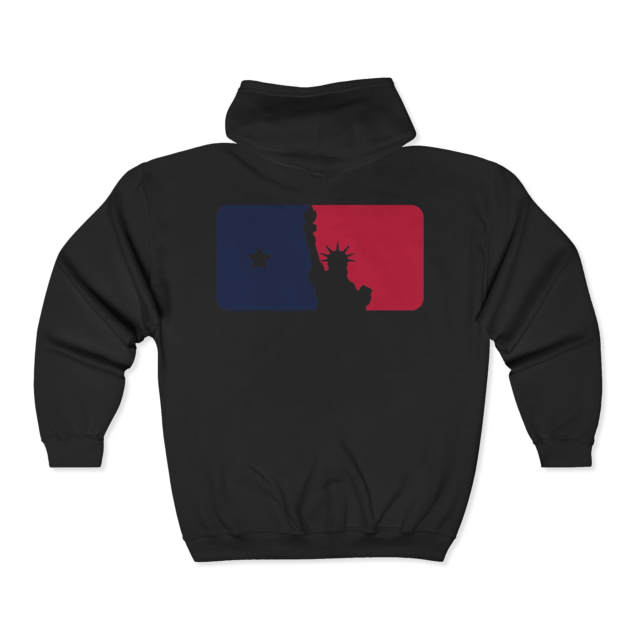 Zip Hoodie — Retro Split-State Logo (Patriotic Baseball Vibe)